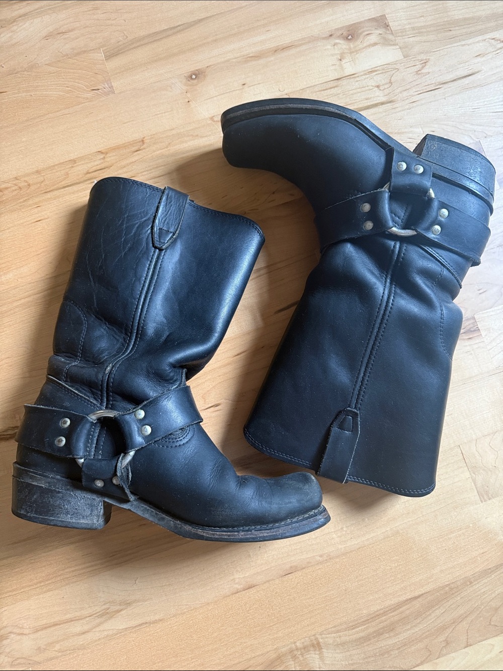 Vulcan Women's Black Leather Harness Moto Boots